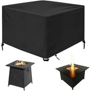 QIUYIDP Square Fire Pit Cover 45x45x25 Inch Outdoor Patio Waterproof Gas Fire Pit Cover All Weather Resistant Heavy Duty Fire Pit Table Cover - Black (45x45x25in)